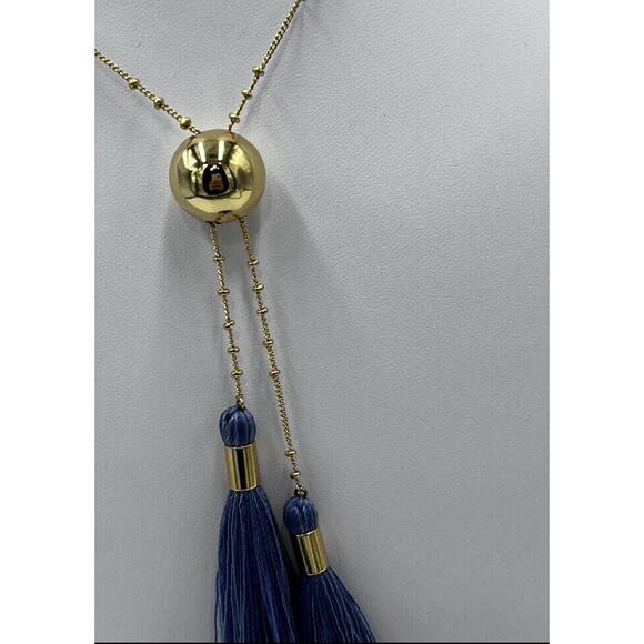 Gorjana Carmen Tassel Adjustable Lariat Necklace in Mixed Powder Blue Gold Tone - Picture 7 of 8